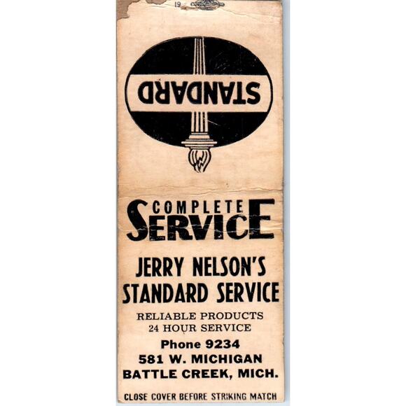 None Other - Jerry Nelson's Standard Service Station Battle Creek MI Vintage Matchbook SF4-Y4